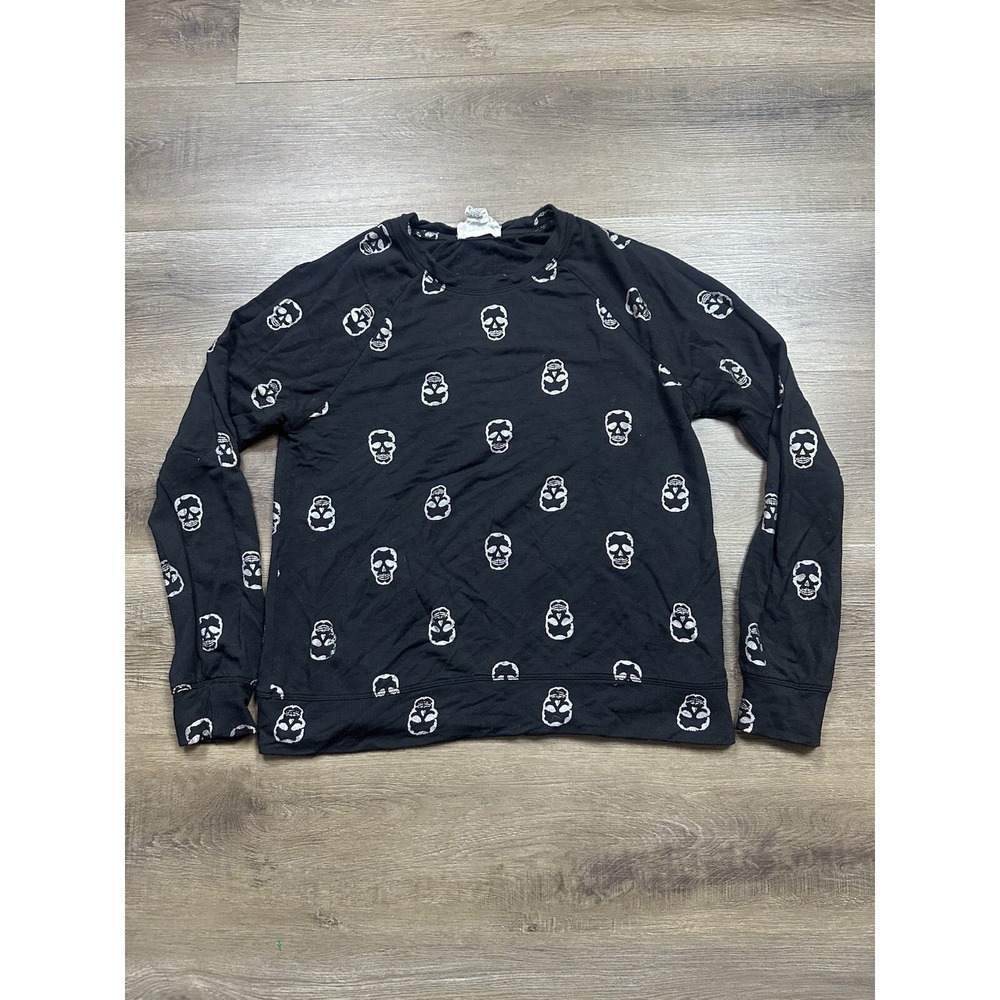 FOR the Republic Long Sleeve T Shirt Womens S Black Skull Foil Print Long Sleeve
